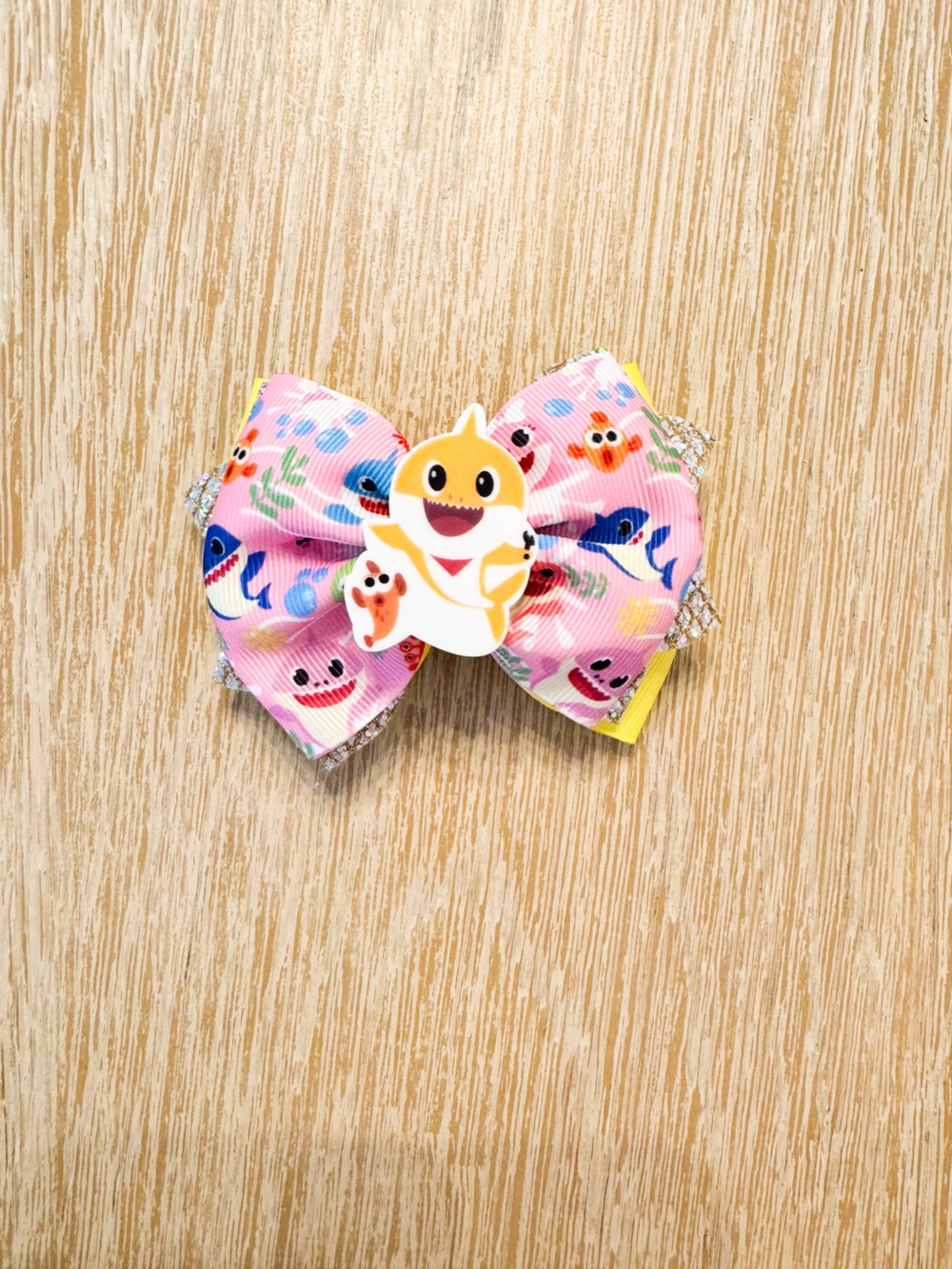 Pink Baby Shark Bow Hair Clip for Kids